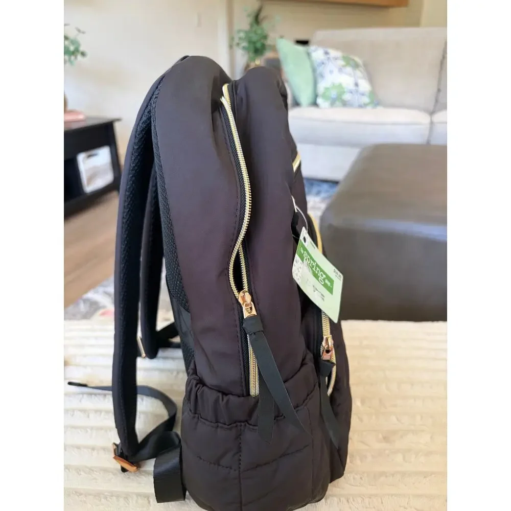 NWT Hobby Lobby The Spring Shop Black Quilted Backpack Gold Hardware Puffer Bag